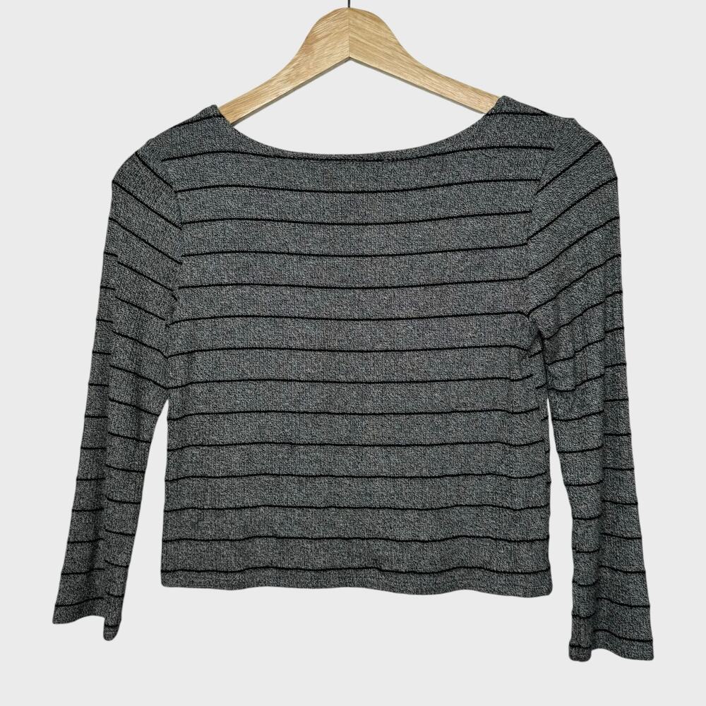 AE Dont Ask Why Striped Crop Sweater One Size Gray Black Boat Neck Minimalist